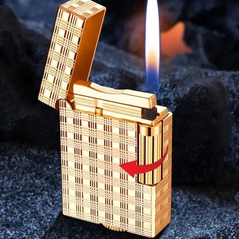 Derui finely carved texture side-sliding grinding wheel gas lighter metal stylish elegant high quty mens holiday gift W250227