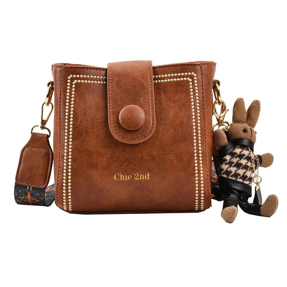 Ship from US Women Vintage Shoulder Bag with Pendant Fashion Water Bucket PU Leather AllMatch Messenger Ladies Work 250227FBB