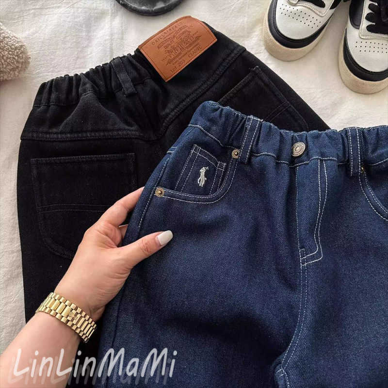 Jeans Childrens Jeans 2025 Autumn/Winter Boys and Girls Plush Jeans Baby One piece Plush Casual Straight Leg Pants TrendyY250227V0ON