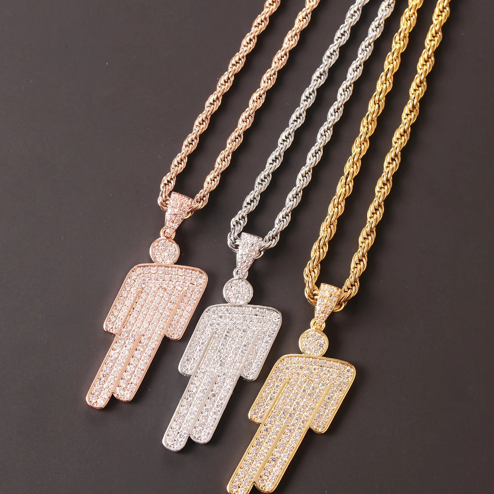 Hip Hop NecklaceStainless Steel Round Head Zircon Couple Pendant NecklaceSkew Head Pendant Full of Zircon Chaoren Necklace 250227