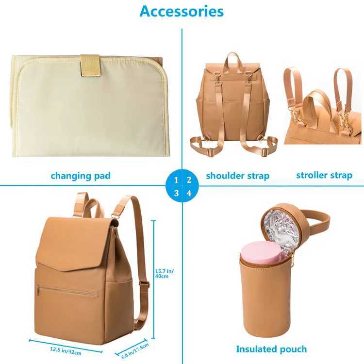 Diaper Bags PU Leather Diaper Bag Backpack Large Capacity Baby Diaper Bag Waterproof Maternity Bag For Stroller With with Diaper Pad Y250227PFKF