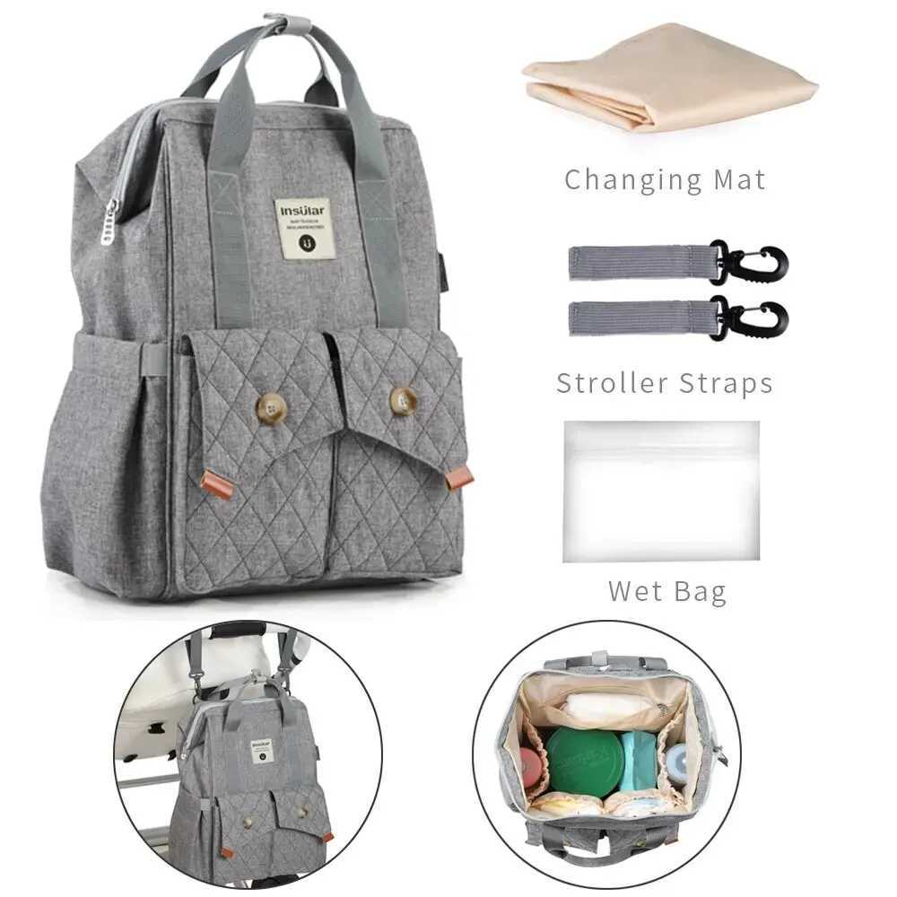 Diaper Bags Fashion Baby Diaper Travel Backpack Mummy Maternity Nappy Stroller Bags for Mom Dad with Stroller Straps Changing Pad Wet Bag Y250227SNQ6