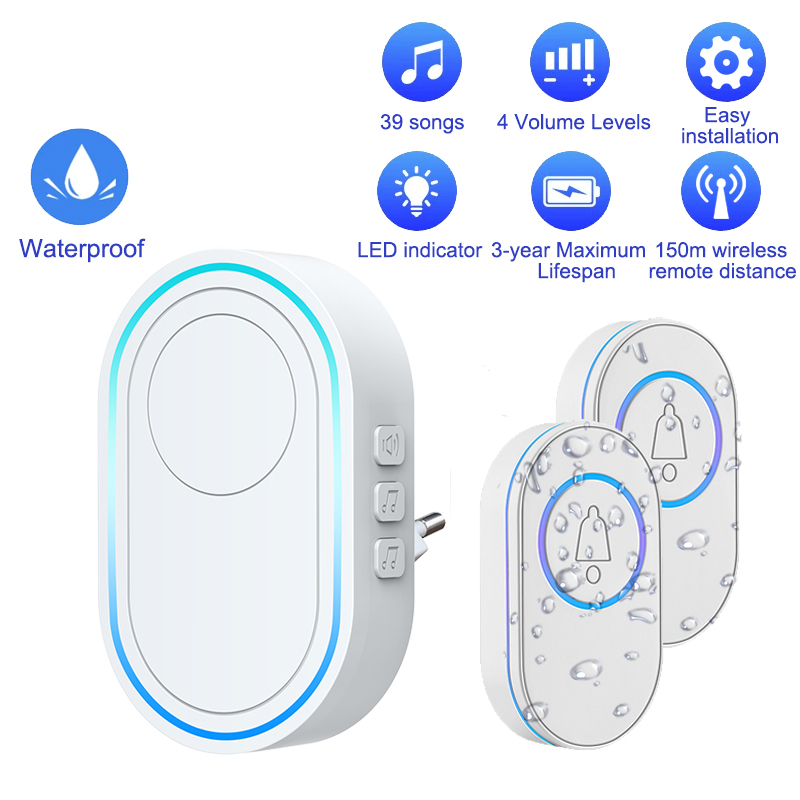 Waterproof Wireless Doorbell Home Welcome Smart Home Door bell 300m Remote Smart Bell Chime EU US Plug Optional