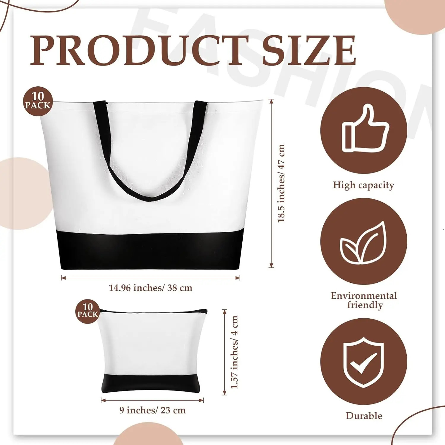 Ship from US 20 Pcs Large Blank Canvas Tote Bags and Makeup Reusable Grocery 250227FBB