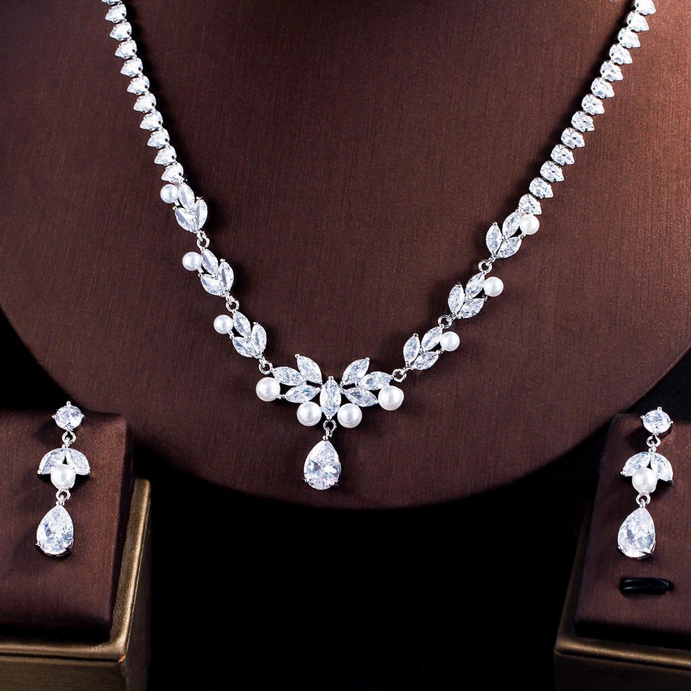 Choucong Ins Top Sell Wedding Jewelry Sets Luxury 18K White Gold Fill Water Drop 5A Cubic Zircon CZ Diamond Gemstones Women Dangle Earring Flower Pend