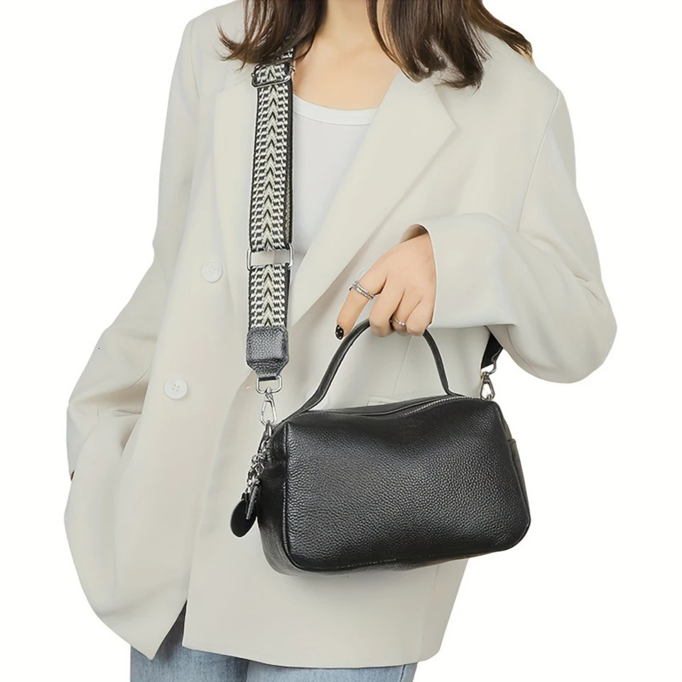 Ship from US y Genuine Leather Crossbody Bag for Women Boston Handbag with Multi Zipper Adjustable Shoulder Straps Commute Gather 250227FBB