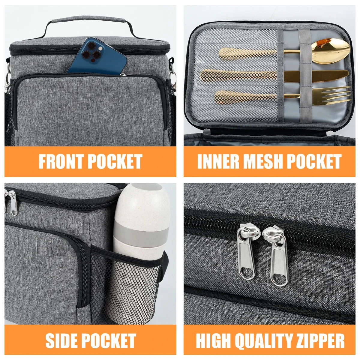 Ship from US Insulated Lunch Bag Large Capacity Cooler Pack Student Handbag Leakproof Thermal Organizer Bags 250227FBB