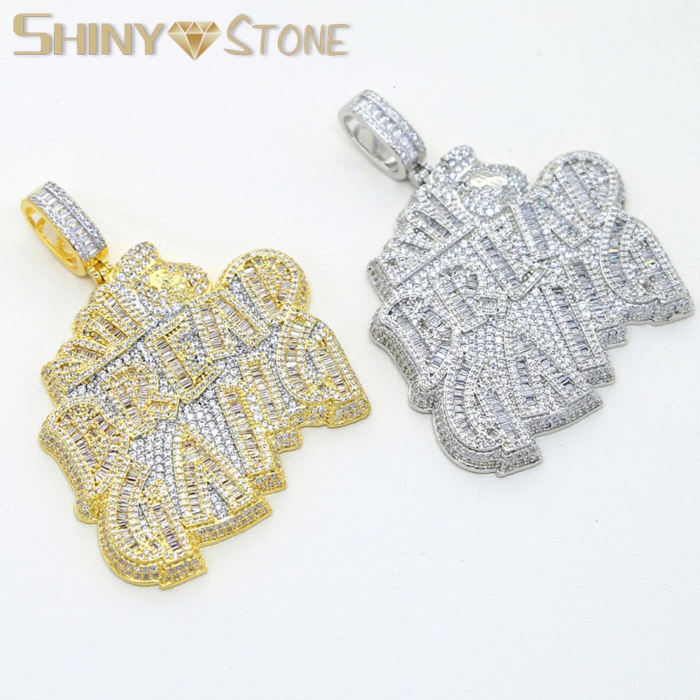 Fashion BREAD GANG Letters Necklace For Men Bling Micro Pave 5A CZ Cubic Zirconia Money Bag Pendant Iced Out Hip Hop Jewelry 250227