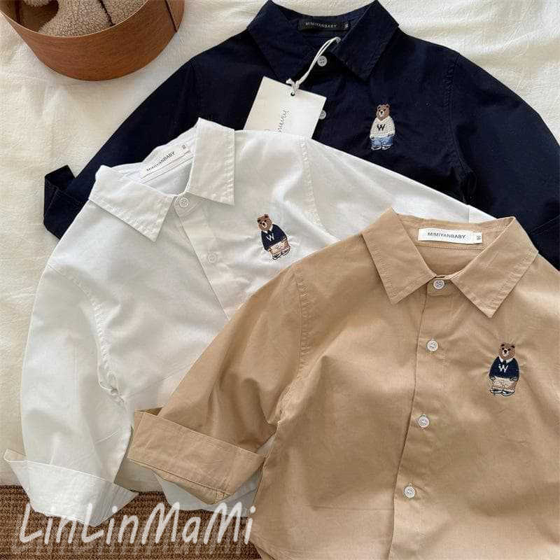 T-shirts 2025 Boys Spring New Product Teddy Bear Cartoon Solid Color Shirt Boys Baby Wear Long Sleeve Shirt Top TrendyY250227A4VF