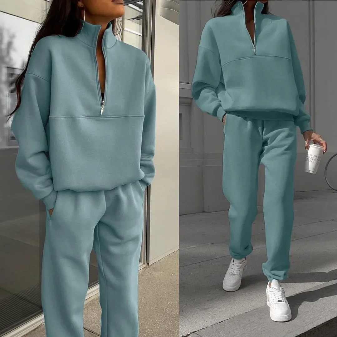 Casual Long Sleeve Sweatshirts and Trousers Fleece Two Piece Sets Lady Suit Womens Tracksuit Autumn Warm Hoodie 250226