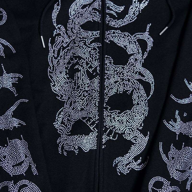 new autumn and winter unisex Y2K trendy rhinestone loose hooded cardigan sweatshirt