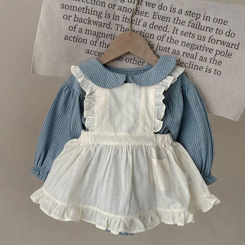 Spring Preschool Baby Clothing Set Long Sleeve Pure Cotton Plain ComboSleeveless Tank Top 0-24M Childrens Clothing Set 250227