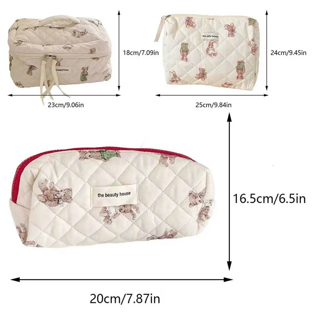 Ship from US Cute Bear Makeup Bag for Women Girls Cotton Padded Cosmetic Kawaii Aesthetic Toiletry Organizer Storage Beauty 250227FBB