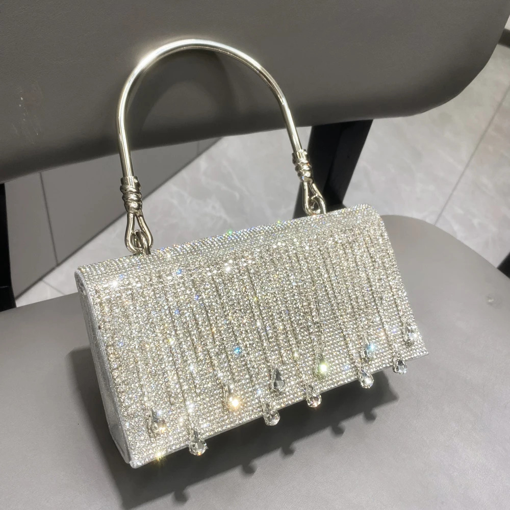 Evening bag handmade silver crystal sparkling womens handbag y ner 250326