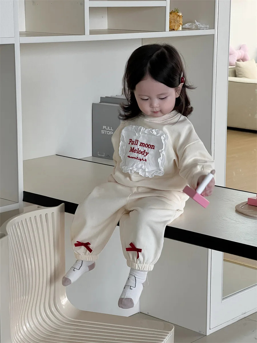 Spring Baby Long Sleeve Clothes Set Girls Loose Letter Sweatshirt Casual Pants 2pcs Suit Infant Toddler Outfits 250227