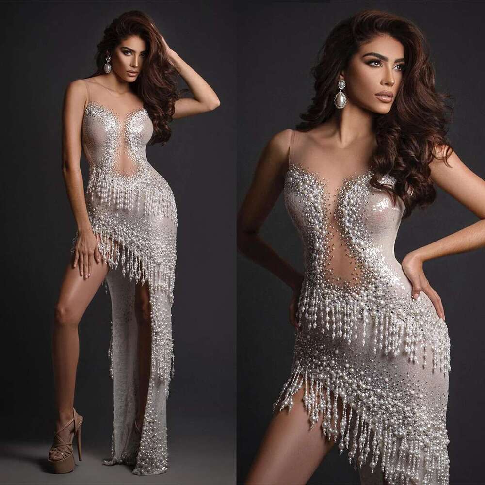 Mermaid dresses without backs with pearls, Sweet pockets, Side split, Up to the floor, Custom wedding dress