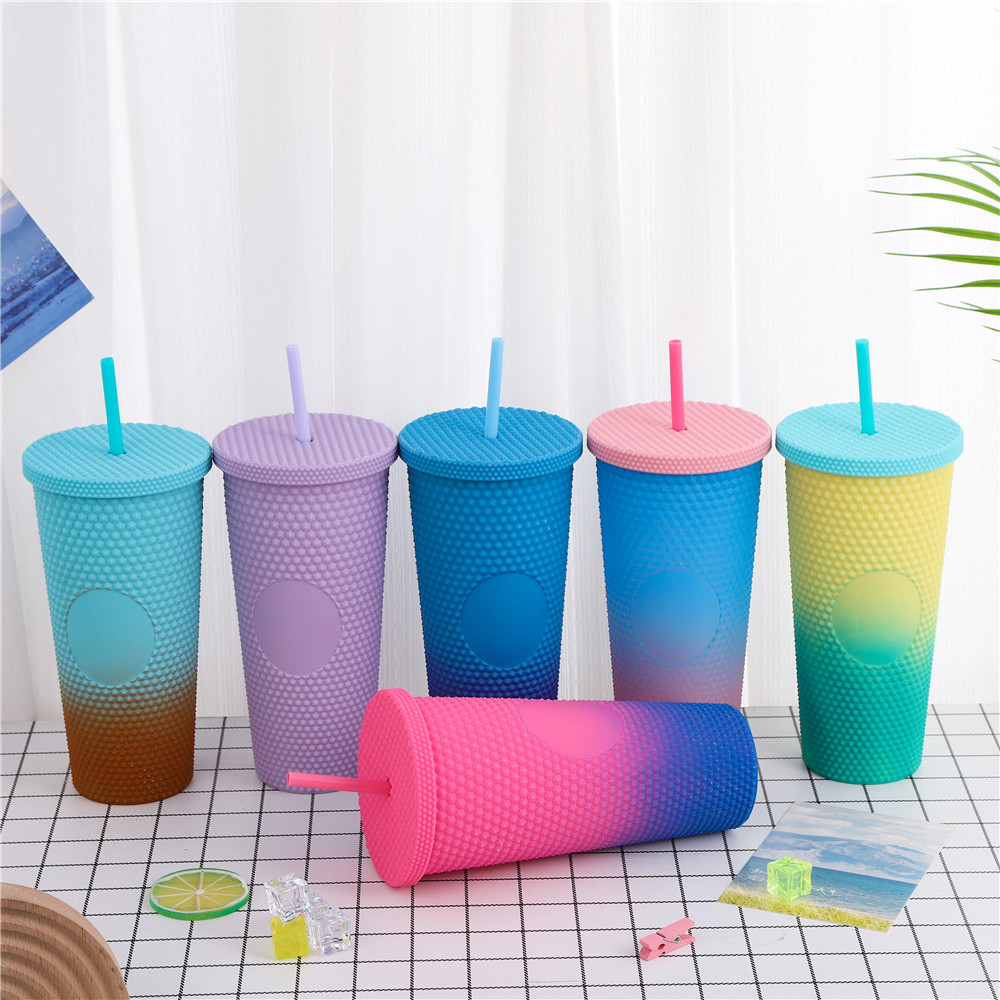 Frosted Lavender Purple Studded Tumbler 710ml Plastic Coffee Cup Durian Cup Diamond Fish Scale Cup