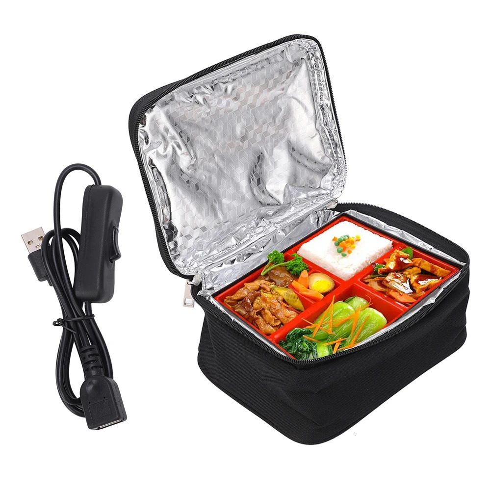 Ship from US USB Electric Heating Lunch Bag 27L Camping Box Food Warmer Insulation Bento for Car Travel Picnic 250227FBB