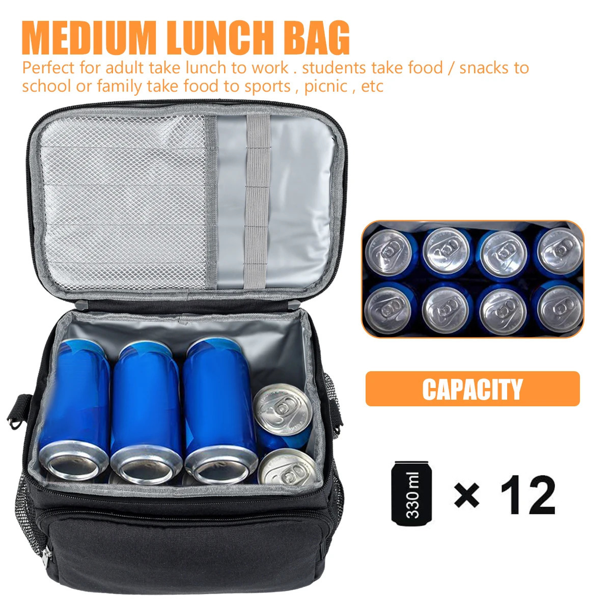Ship from US Insulated Lunch Box Waterproof Cooler Bag Unisex with Detachable Shoulder Leakproof Meal Organizer for Work Picnic 250227FBB