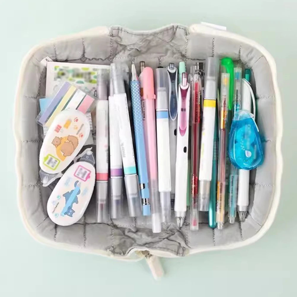 Ship from US Kawaii Pencil Case Quilted Makeup Bag Cotton Pillow Shape Cosmetic for Girls Students School Pen Pouch Supplies Stationery 250227FBB