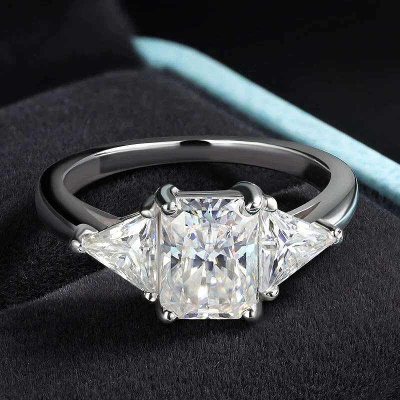 EWYA 3cttw Radiant Cut D Color VVS Moissanite Dia Ring Band For Women Sier GRA Certified Wedding Bridal Rings Gift