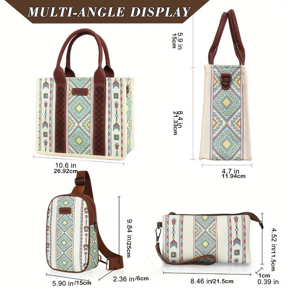 Ship from US Womens Boho 3piece Tote Set LightweightChristmas Gifts and Versatile Bag with Adjustable Straps for Everyday Use 250227FBB