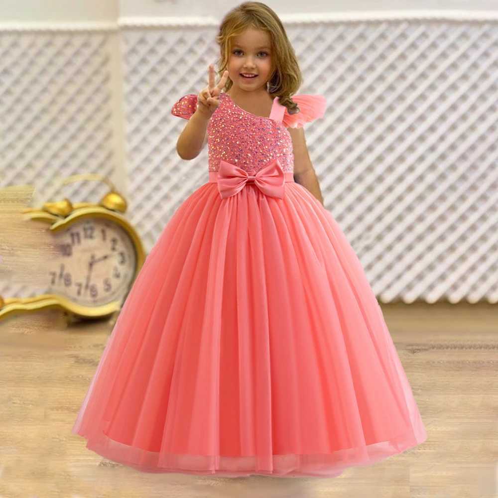 Girl's Dresses Girls Sequin Wedding Bridesmaid Party Dresses Kids Fancy Birthday Tutu Gown Girl Long Evening Princess Dress Children Lace Wear Y2