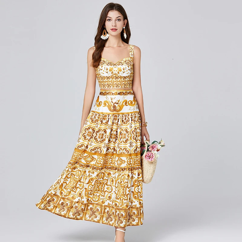 JAMERARY Summer Holiday Floral Two Piece Women Skirt Sets Sexy Corset Crop Tops And Long Maxi Skirts Suits 2pcs Print Outfits 250224