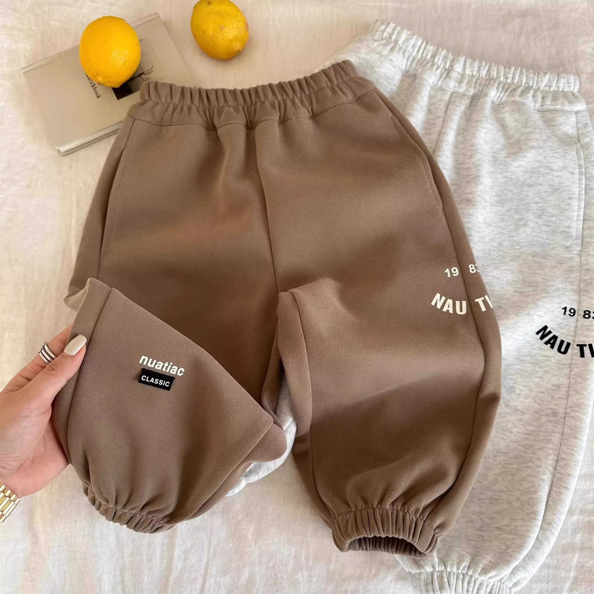 Jeans Childrens Health Pants 2025 Spring Korean Edition New Product Boys and Girls Western Style Letter Printed Leg Tights Baby Casual Pants TrendyY25