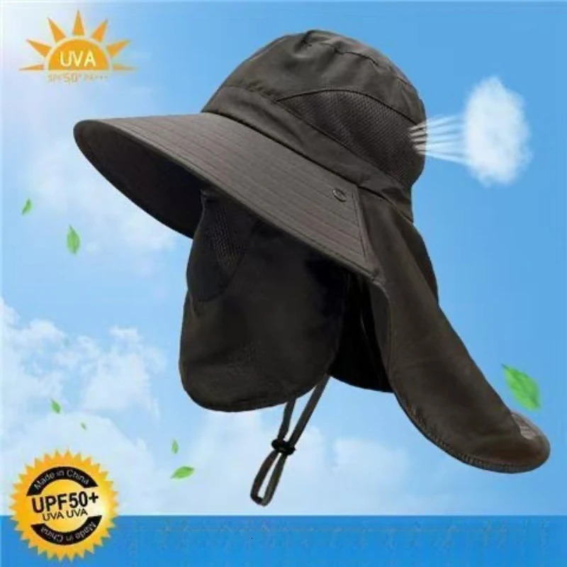 Mens Summer Sun Hat Breathable Mesh n Quick-Dry Detachable Polyester UV Protection Fishing Hiking Cap with Neck Coverage 250218