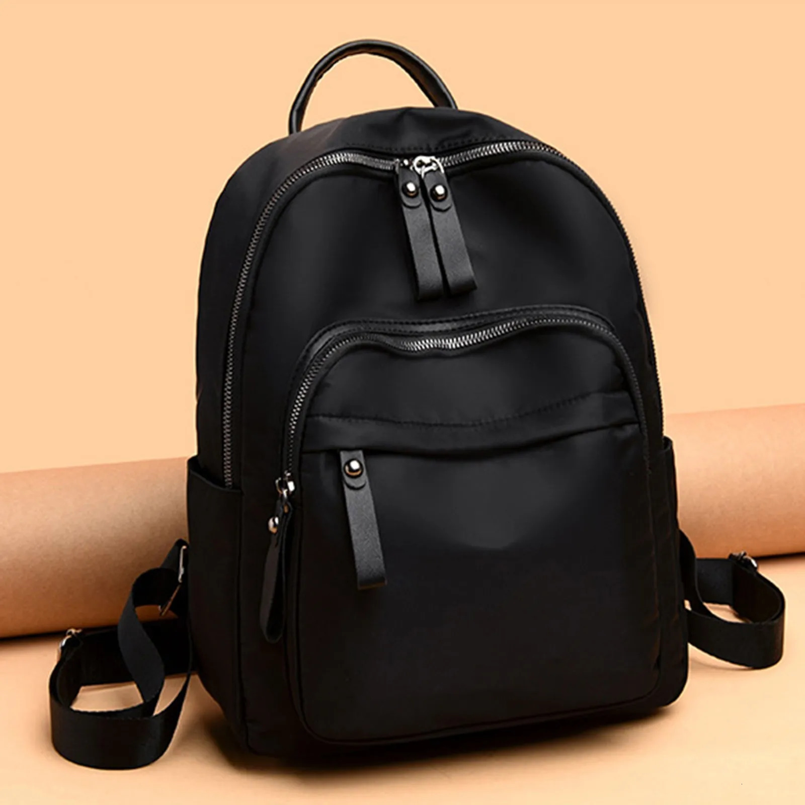 Ship from US Womens Fashion Solid Color Fabric Large Capacity School Bag Adjustable Shoulder Strap Double Mochila 250227FBB