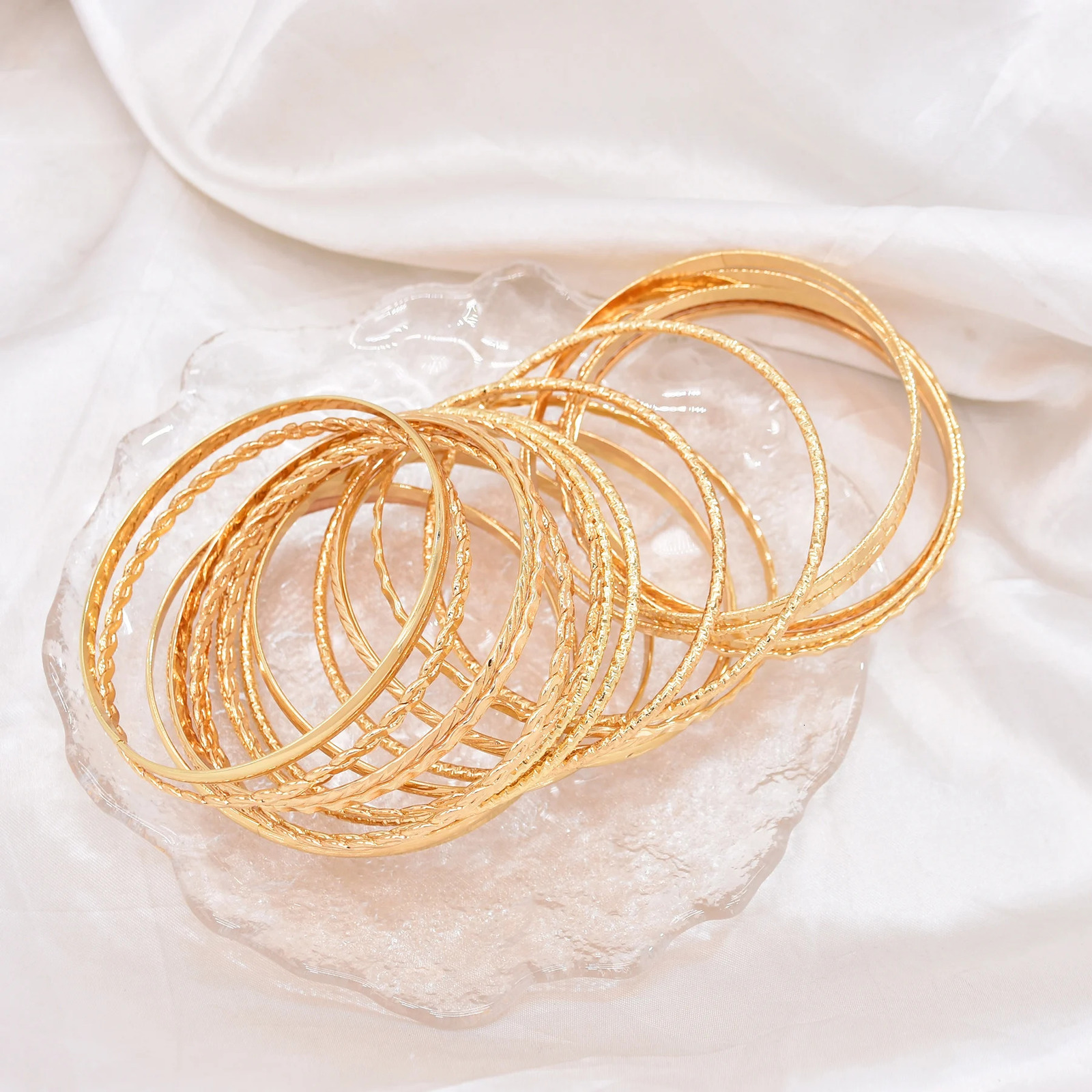 24 pcs/set Bangle Indian Bollywood Alloy Metal Textured Color Jewelry Special Large Size Bangle Bracelets Set 250227
