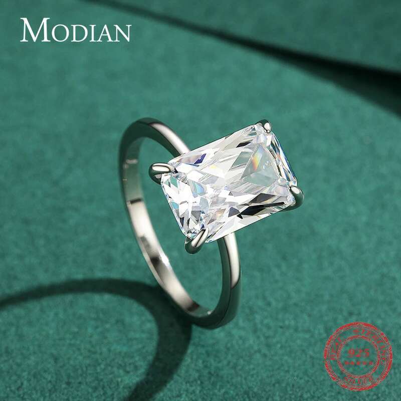 Modian Classic Rectangular Cutting Clear CZ Ring Solid Sterg Sier Finger Rings For Women Wedding Fine Jewelry