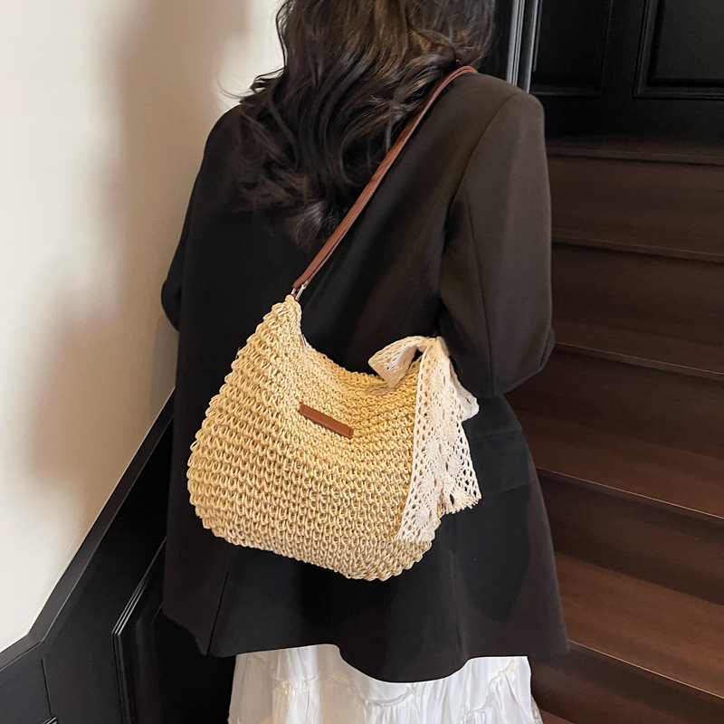 Crossbody straw woven for women, large capacity 2025 new summer versatile bucket bag, vacation beach bag #swissmilitary