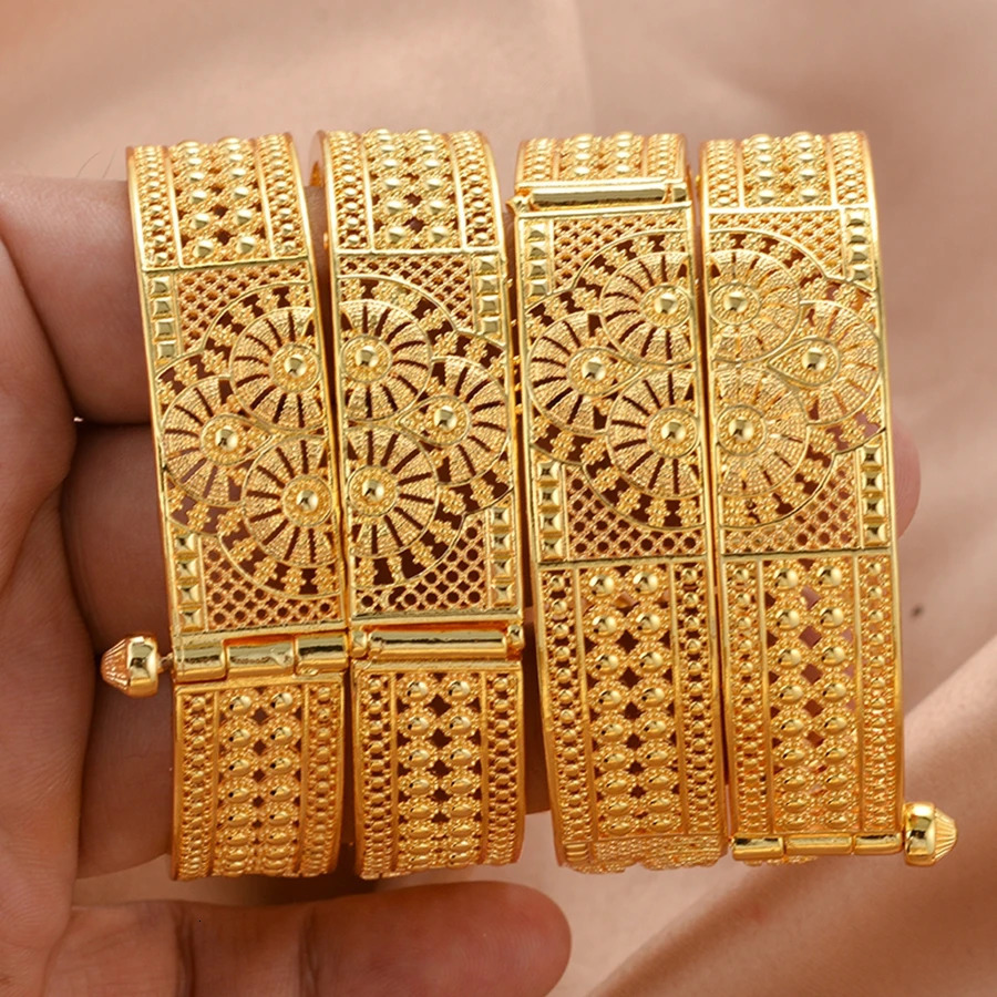 Ethiopian Gold Color Bangles for Women African Jewelry Habesha Middle East Girl Wedding bracelets Gift 250227