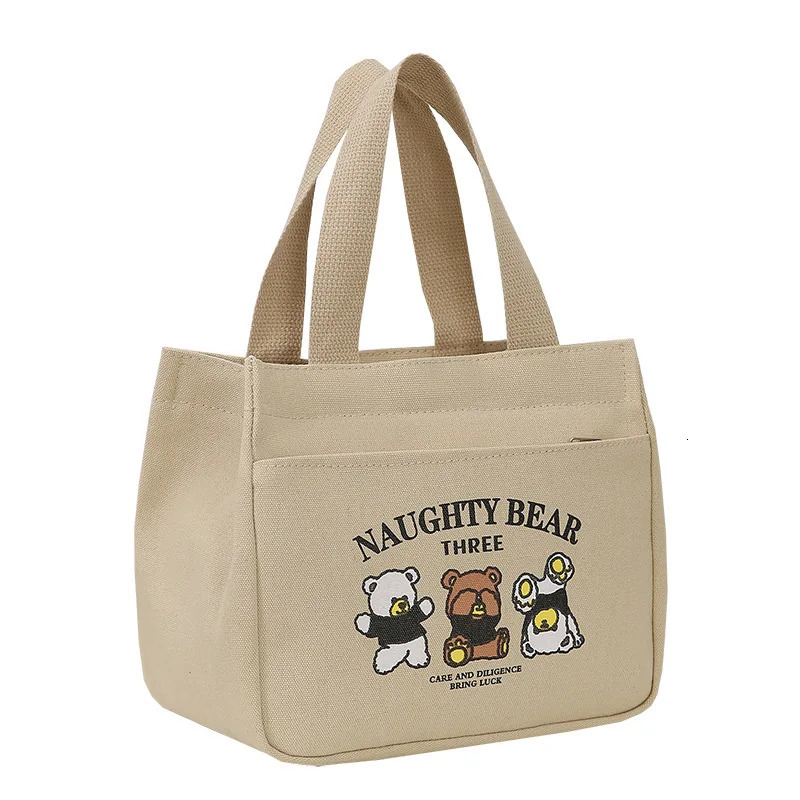 Ship from US Cartoon Cute Printed Pattern Canvas Versatile Handbag Office Worker Lunch Bag Tote 250227FBB