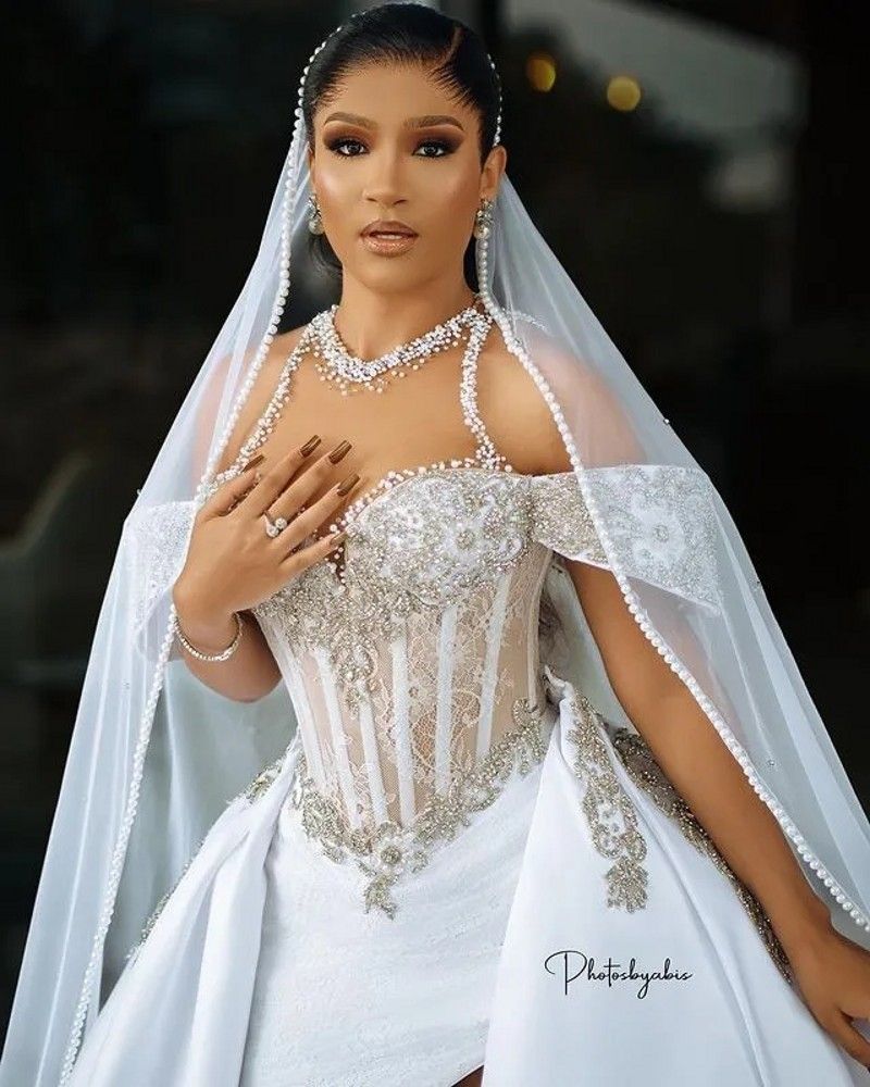 2025 Arabic Aso Ebi Mermaid Wedding Dress Detachable Train Off the Shoulder Lace Beaded Sequined Crystal Bridal Bride Gowns Vestidos De Novia