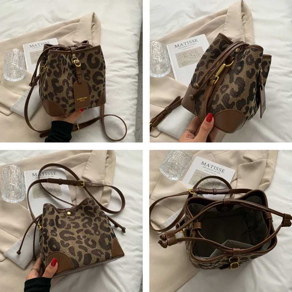 Leopard Small PU Leather Women Bucket Crossbody Bags 2023 Spring Designer Shoulder Bag Luxury Brand Lady Handbag Lady Trend ToteXJ250227