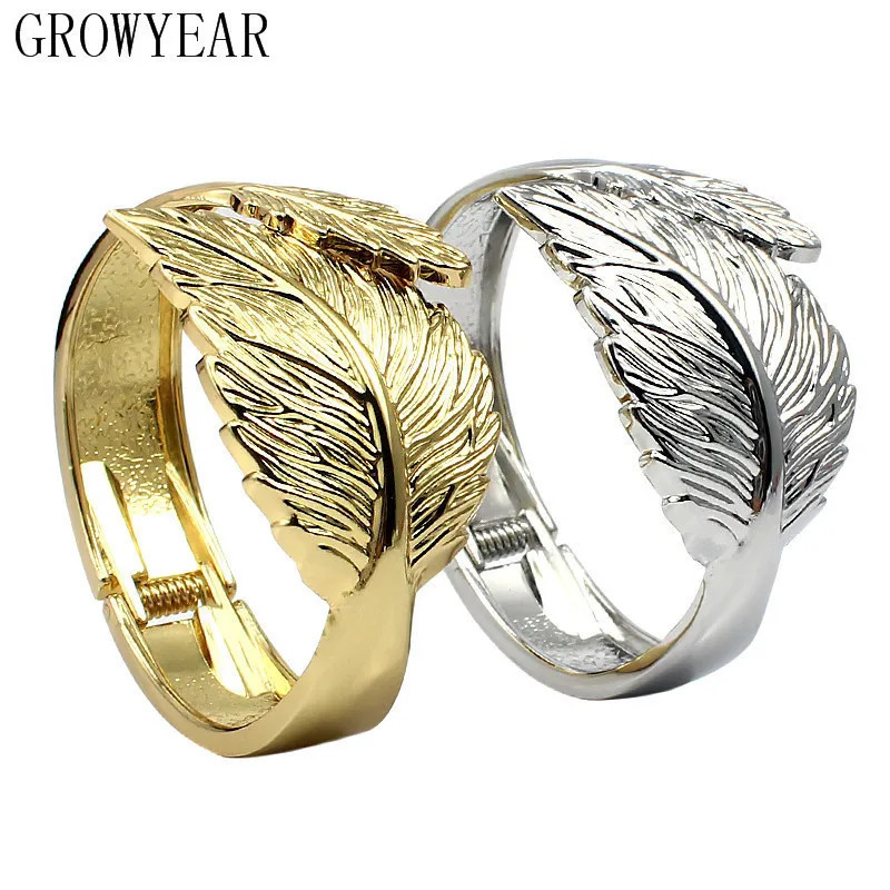Womens Trendy 2 Tone Gold Leaf Bangle Bracelet Zinc Alloy High Quality Wedding Anniversary Jewelry 250227
