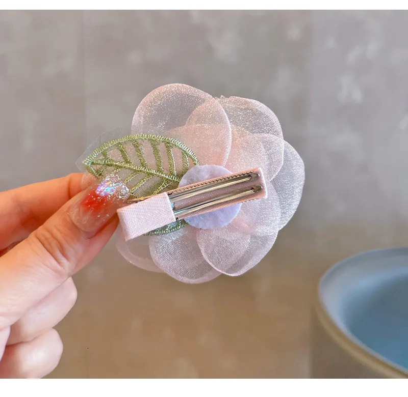 30pcs cute hair clip Chiffon 3d Flower Lace Applique organza Chiffon Flower Lace 3d Flower Lace Applique for hair 250227