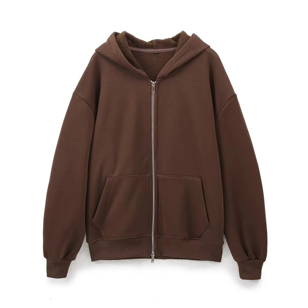 Taop Za autumn womens fashionable casual zipper decoration hooded long sleeved sportswear jacket wide leg pants set 250226