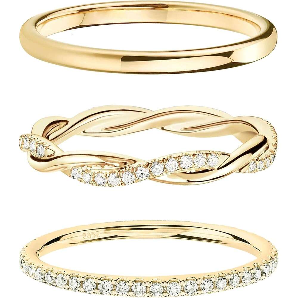 Stackable for Non Tarnish, Dainty 14K Real Dia Set Thumb Fashion Thin Cubic Zirconia Ring Pack Simple Unique Statement Rings Gold Jewlery Women 5/6/7/8/9/10