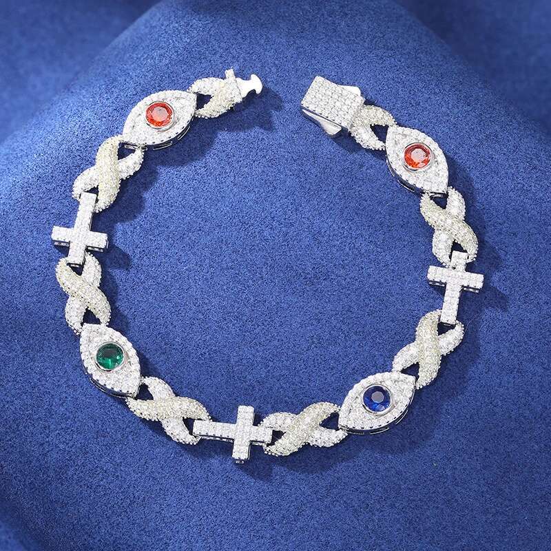 New Cross Infinity Symbol Evil Eye Charm Cuban Bracelet Cubic Zirconia Chain For Women Men Iced Out Hip Hop Party Jewelry
