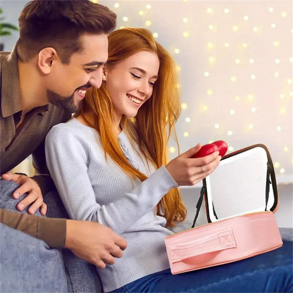 Ship from US Travel Makeup Bag With LED Lighted Make Up Case Mirror 3 Color Setting Cosmetic Box Organizer Vanity For Women 250227FBB