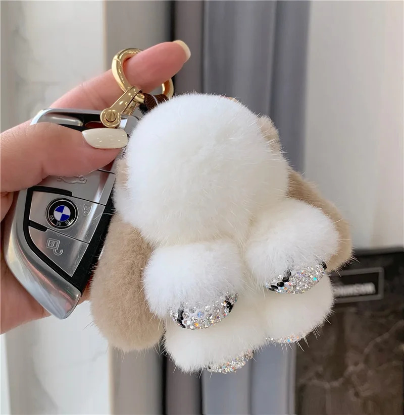 Mink Fur Bunny Fur Pendant Bag Jewelry Key Chain Plush Pendant Trumpet Cute Rabbit Children Animal Cartoon Doll 250227