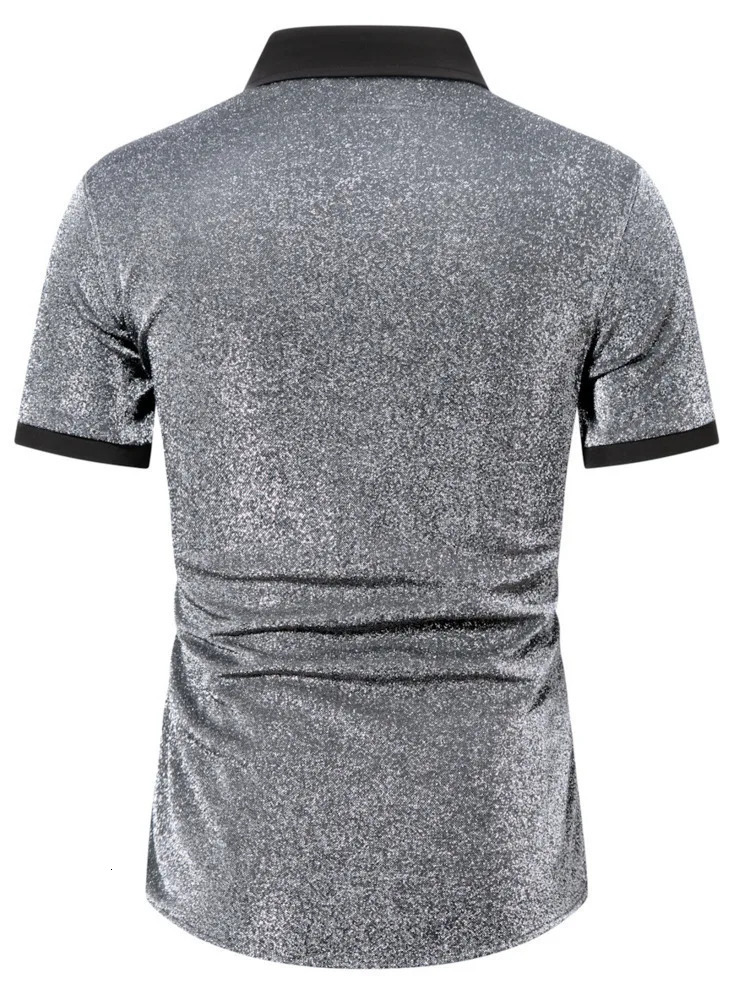 #4628 Gold Purple Silver Shinny Short Sleeve Shirt Men Split Joint Streetwear Mens Shirts Regular Fit Party Night Club Hip Hop 250224