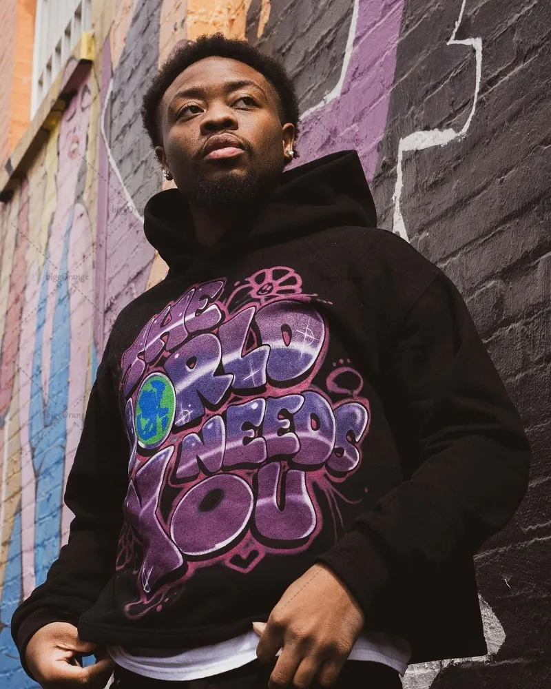 European and American Trendy Streetwear Y2K Harajuku Colorful Hoodies Men Retro Letter Print Oversized Sweatshirts Couples 250227