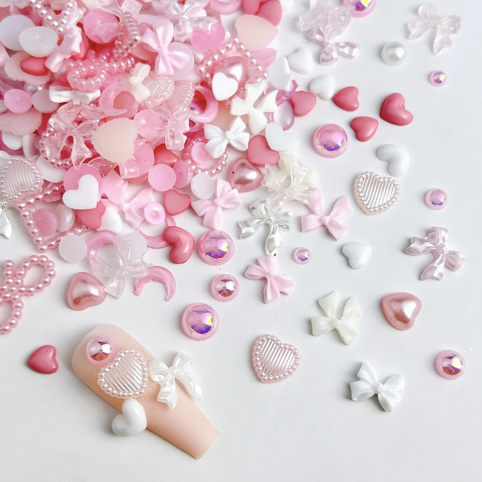 50PCS Pink series Mixed n 3D Arcylic Nail Art Decorations Charms Exqusite Acrylic Jewelry only DIY Accessories 250217