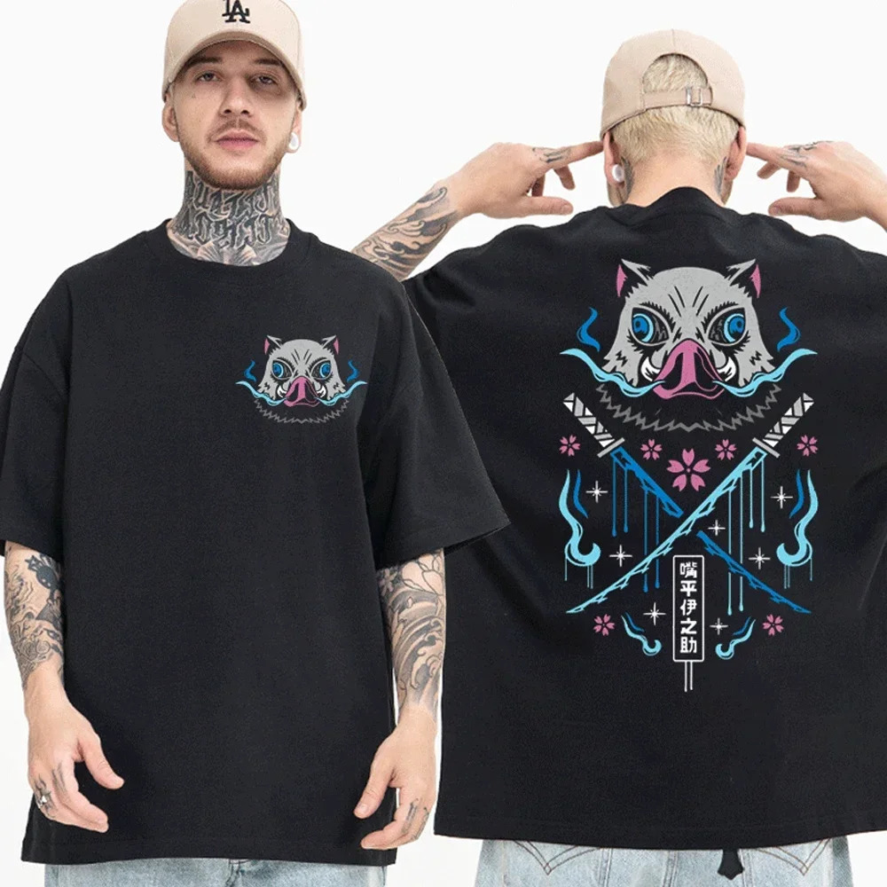 Summer Mens Anime Demon Slayer Print T-Shirt 100% Cotton Japanese Anime Beast Fitness Top High Quality Casual Street 250227