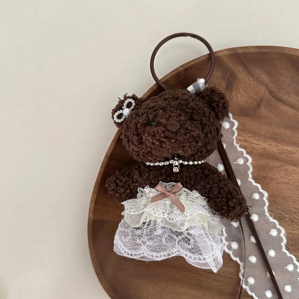 Car Key PP Cotton Lace Skirt Bear Keychain Bow Pearl Y2K Doll Bag Charm Silk Korean Style Animal Key Buckle girls 250227